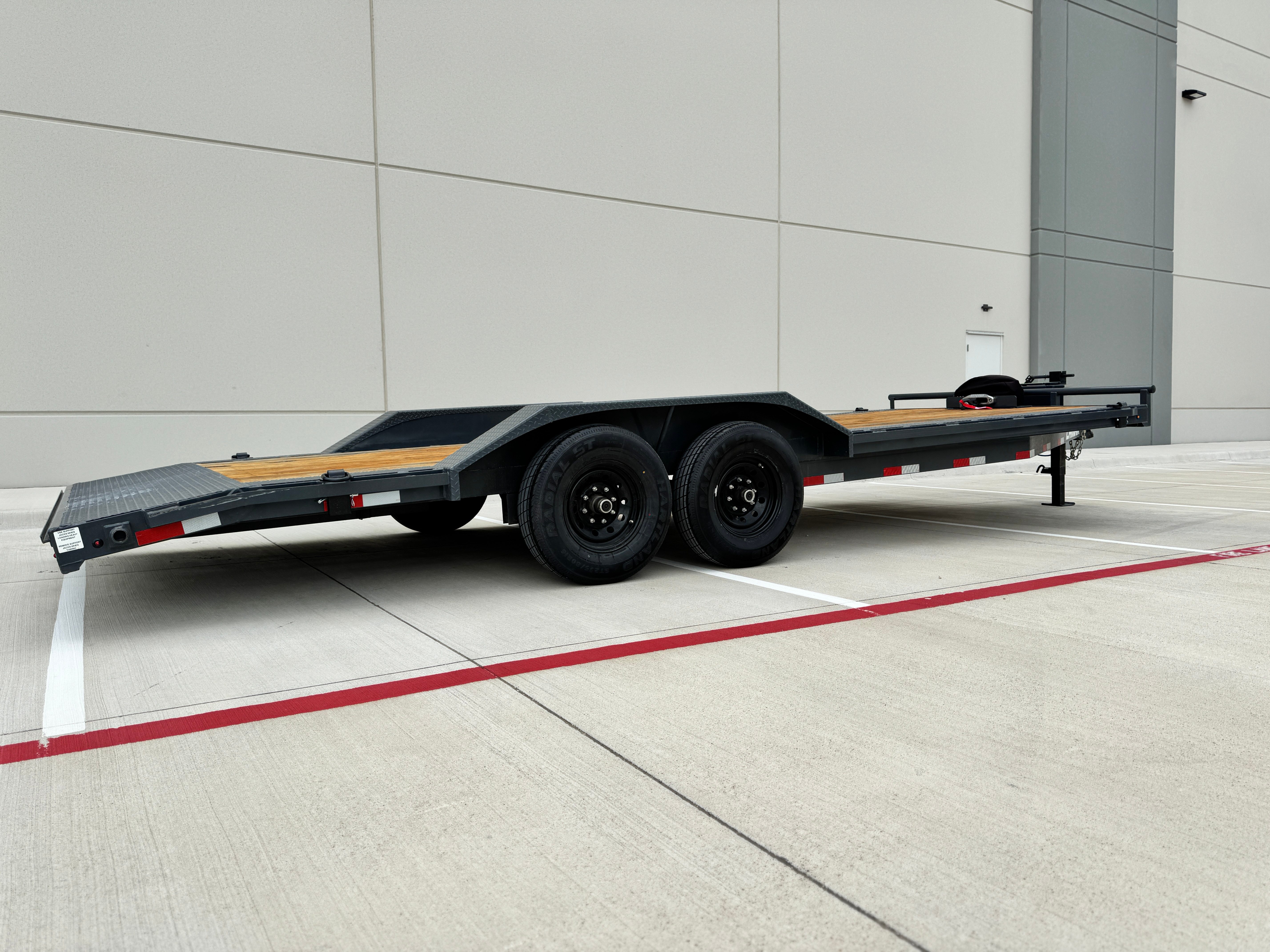 22ft Equipment 14k Trailer - Side View with Drive-Over Fenders and Wood Decking
