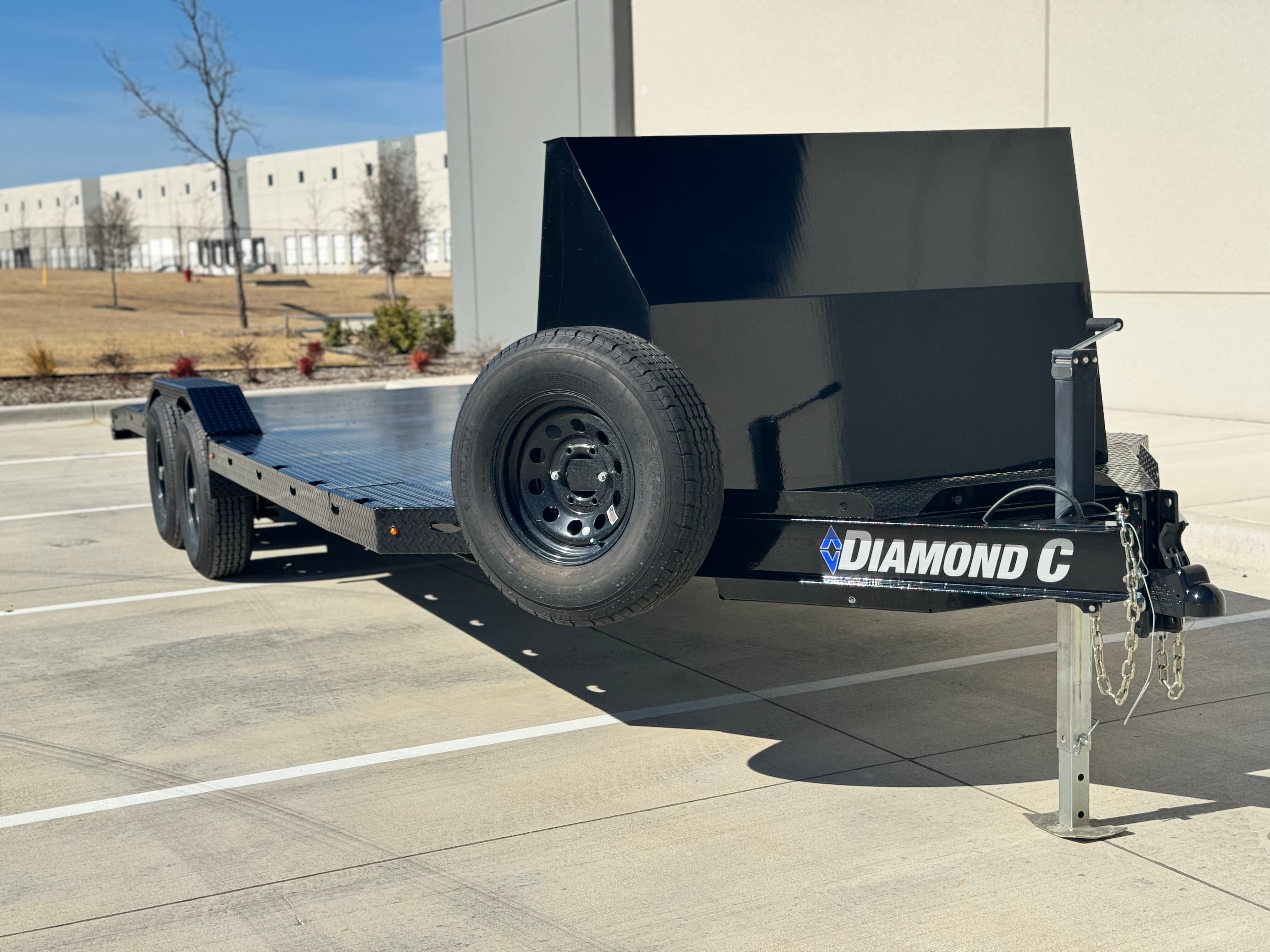 20ft car hauler trailer rental Fort Worth TX - Diamond C car hauler with rock shield for safe vehicle transport in Fort Worth Texas